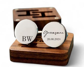 Personalised Cufflinks Wedding Personalised Cufflinks for Men Dad Husband Groom Cufflinks Set Custom Round Cufflinks Best Man Gift