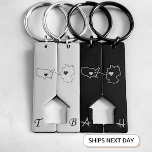 Porte-clés pays personnalisé Deux porte-clés pour la maison Porte-clés État Cadeau relation interurbaine Collier personnalisé Cadeau Carte du pays Cadeau