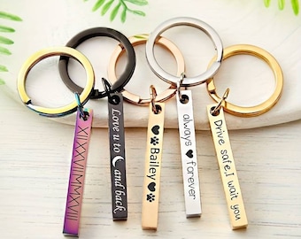 Gepersonaliseerde Bar sleutelhanger gegraveerde sleutelhanger Gepersonaliseerde Bar sleutelhanger cadeau Drive Safe sleutelhanger gepersonaliseerd cadeau voor hem en haar sleutelhanger cadeau