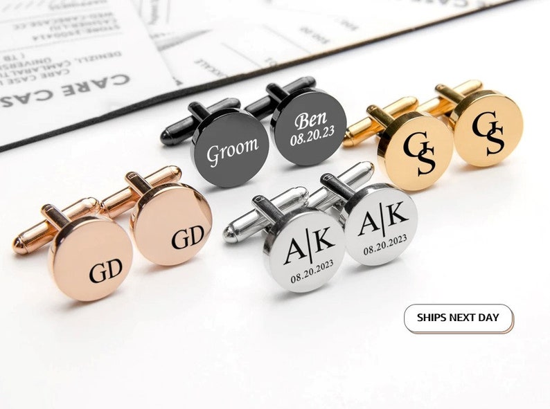 Personalised Cufflinks for Men Dad Husband Groom Cufflinks Set Custom Round Cufflinks Engraved Groomsmen Gift Cufflink Wedding Gift for Men zdjęcie 1