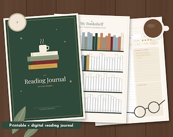 Reading Journal Printable & Digital, Book Tracker, 100 Book Shelf, Reading Log, Book Review Pages, Digital Tablet Reading Planner A4 A5