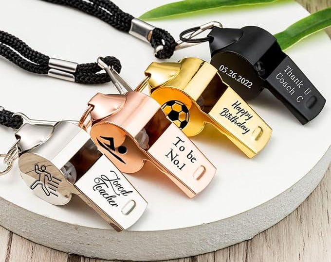 Personalised Whistle Stainless Steel Whistle Coach Gift Sports Referees Necklace Whistle Teacher Gift Back to School, Groomsman Gift