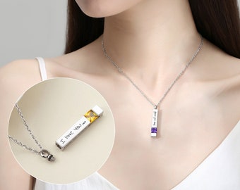 Personalised Birthstone Necklace Bar URN Necklace Personalised Necklace Gift Custom Bar Necklace Engraved URN Jewellery Memorial Gift