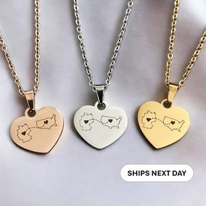 Gepersonaliseerde hartketting land Twee thuis ketting cadeau langeafstandsrelatie Gepersonaliseerde ketting cadeau Landkaart cadeau kerst