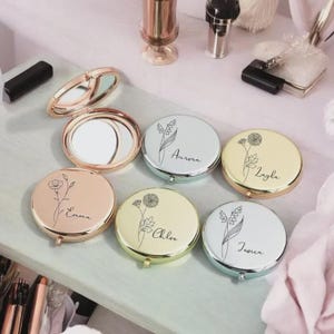 Espejo compacto personalizado, espejo de maquillaje grabado, regalo de dama de honor, espejo de bolsillo personalizado, espejo compacto de lujo para boda, espejo de dama de honor.