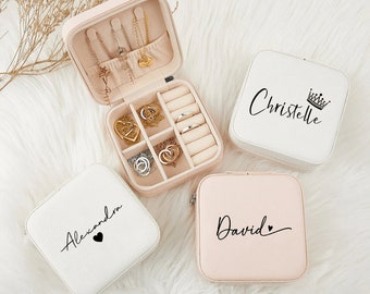 Personalised Jewellery Box Bridesmaid Gift Jewellery Box Holder Necklace Ring Wedding Gift for Her Jewellery Travel Box Bridesmaid Gift