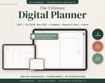 2027 Digital Planner for Goodnotes & Notability, 15-Month and Undated, Hyperlinked Daily Weekly, ADHD-Friendly