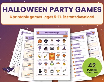 Halloween Party Games for Kids, Printable Bingo, Word Search, Scavenger Hunt, This or That Game, Classroom Party Activities, Ages 5-11