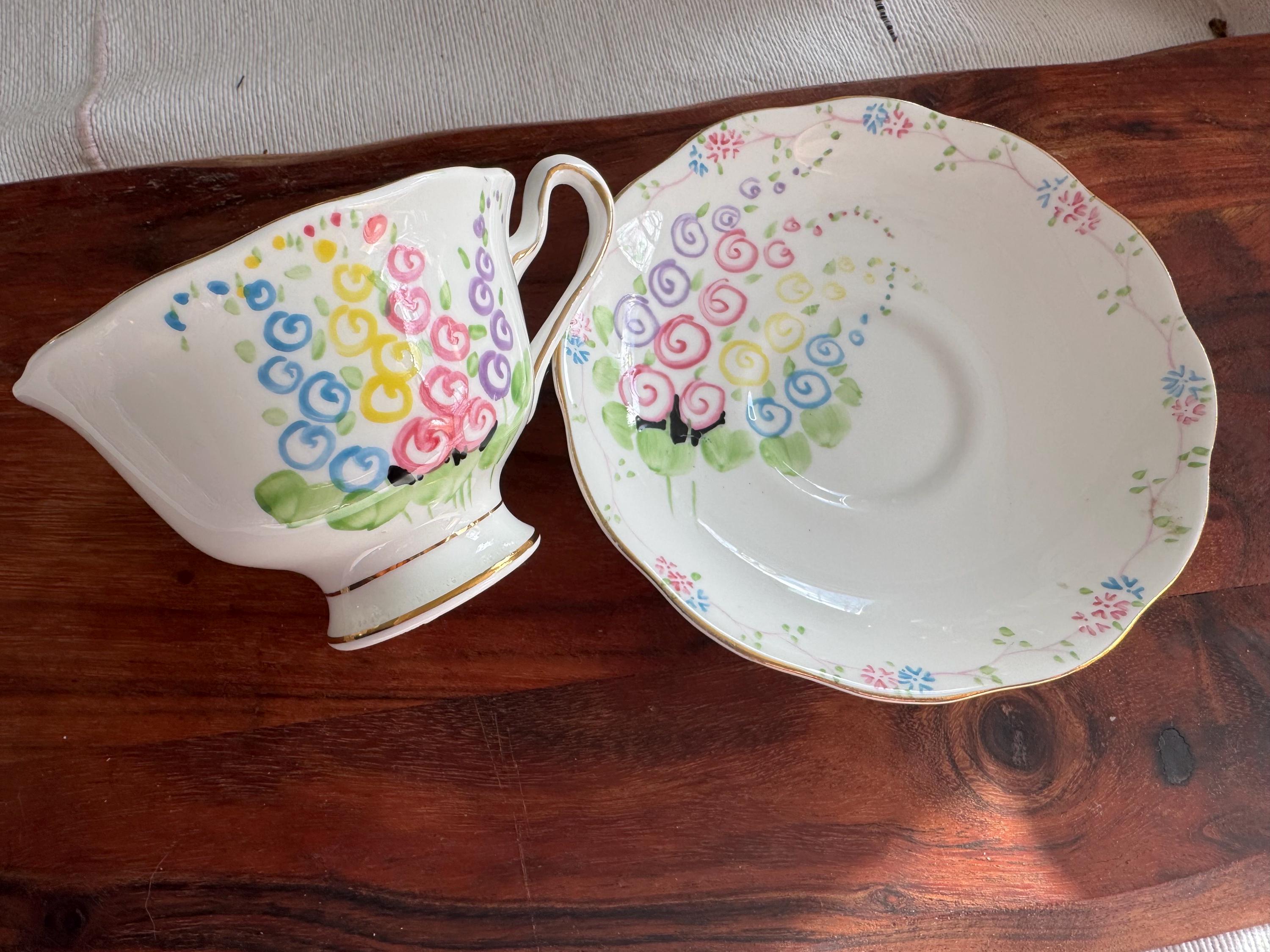 Royal Albert Bone China Teacup & Saucer - Pattern V 2475 - Colorful Swirl Design