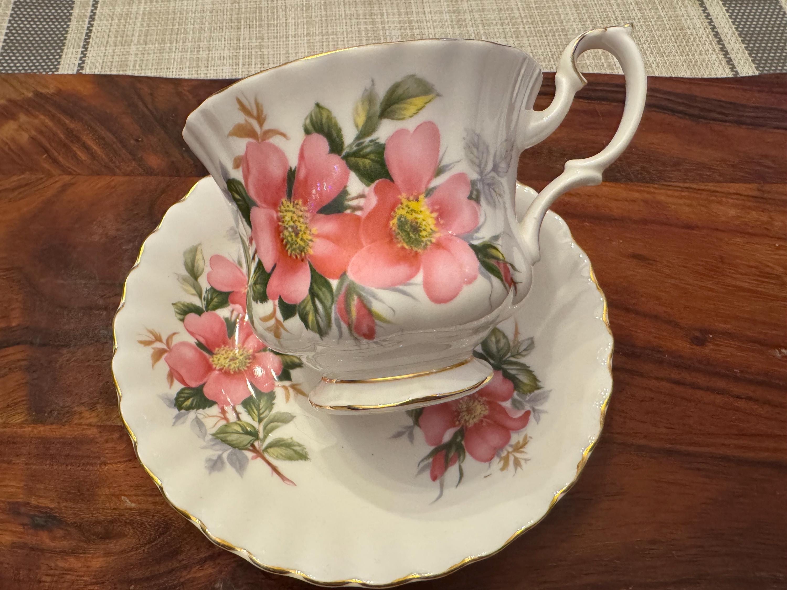 Vintage Royal Albert Prairie Rose Tea Cup and Saucer: Fine Bone China