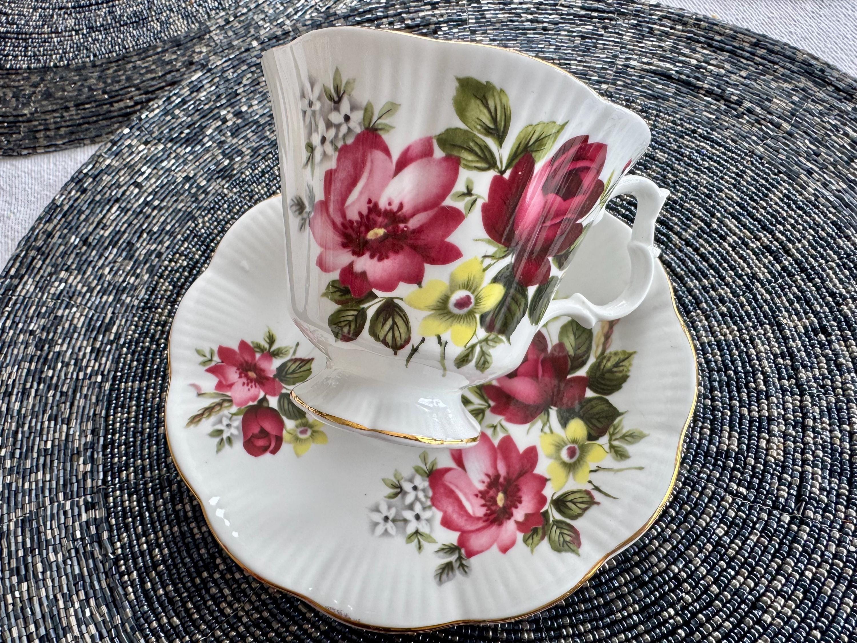 Vintage Royal Albert Teacup and Saucer Set – Wild Roses & Gold Trim