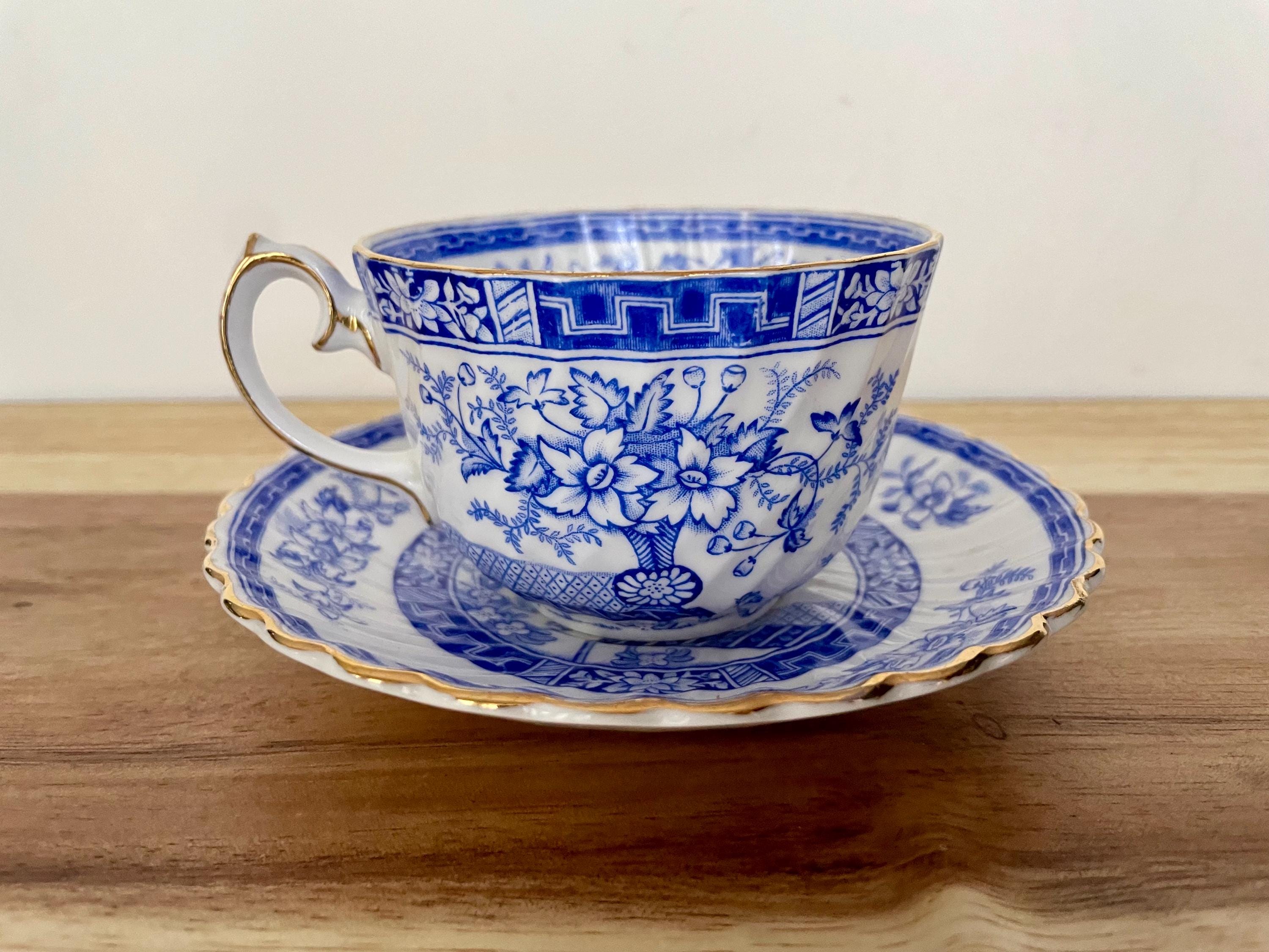 Vintage Gladstone Bone China Cup & Saucer – “Blue Rhapsody” – England