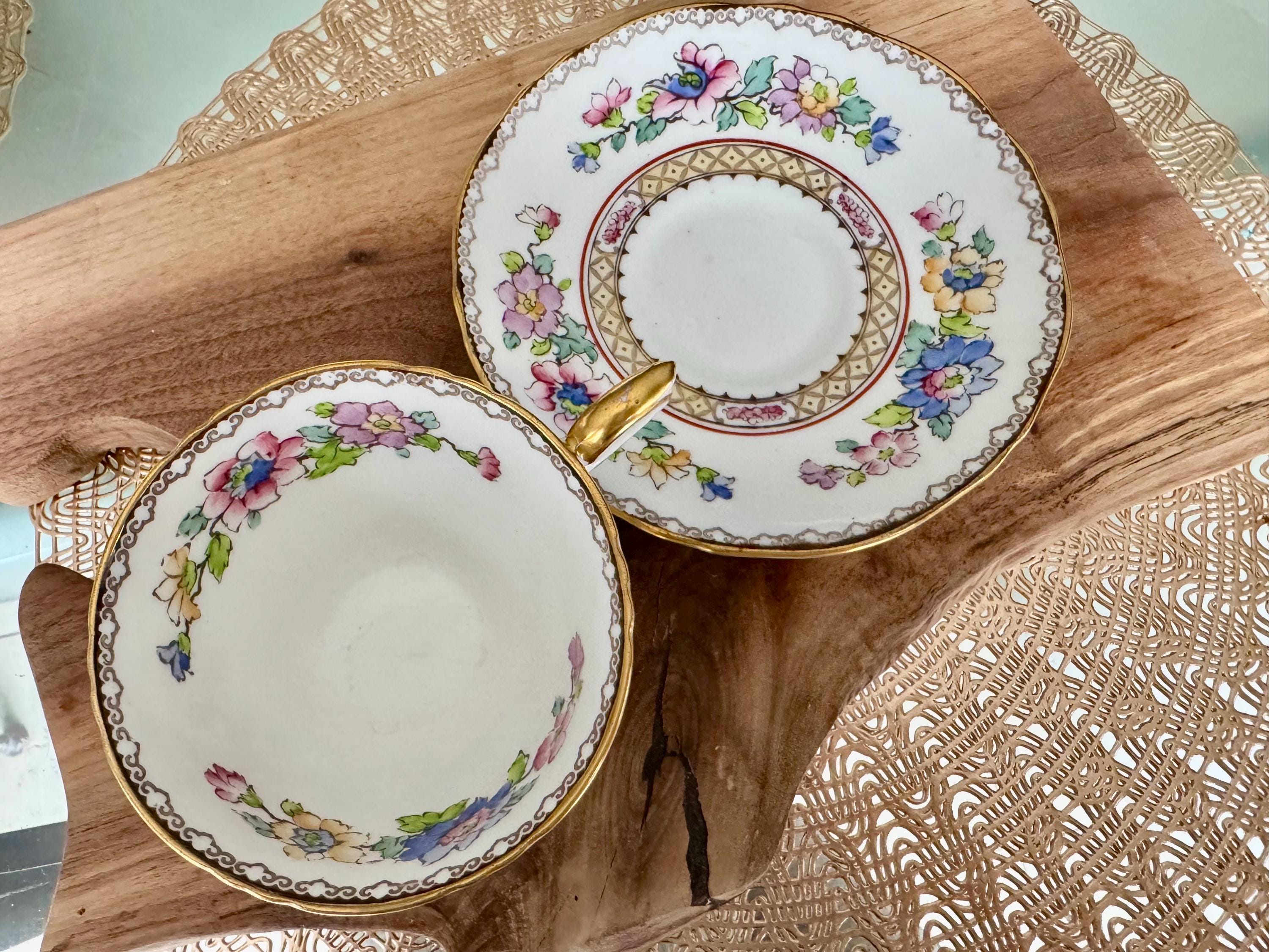 Vintage Crown Staffordshire Cup & Saucer - Hand-Painted Peacock Floral Design