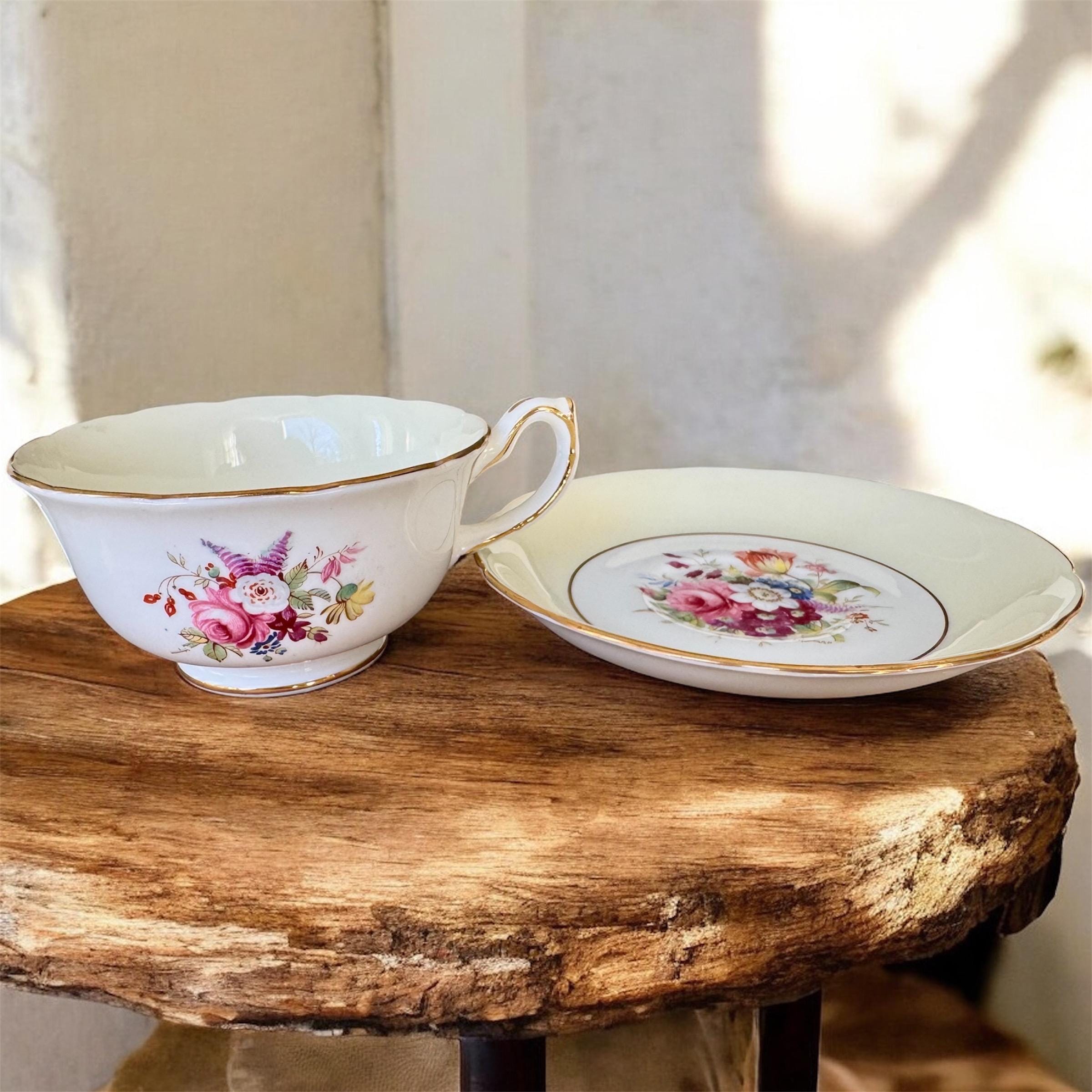 Vintage Hammersley Floral Bone China Cup and Saucer - Made in England (1930s–1950s)