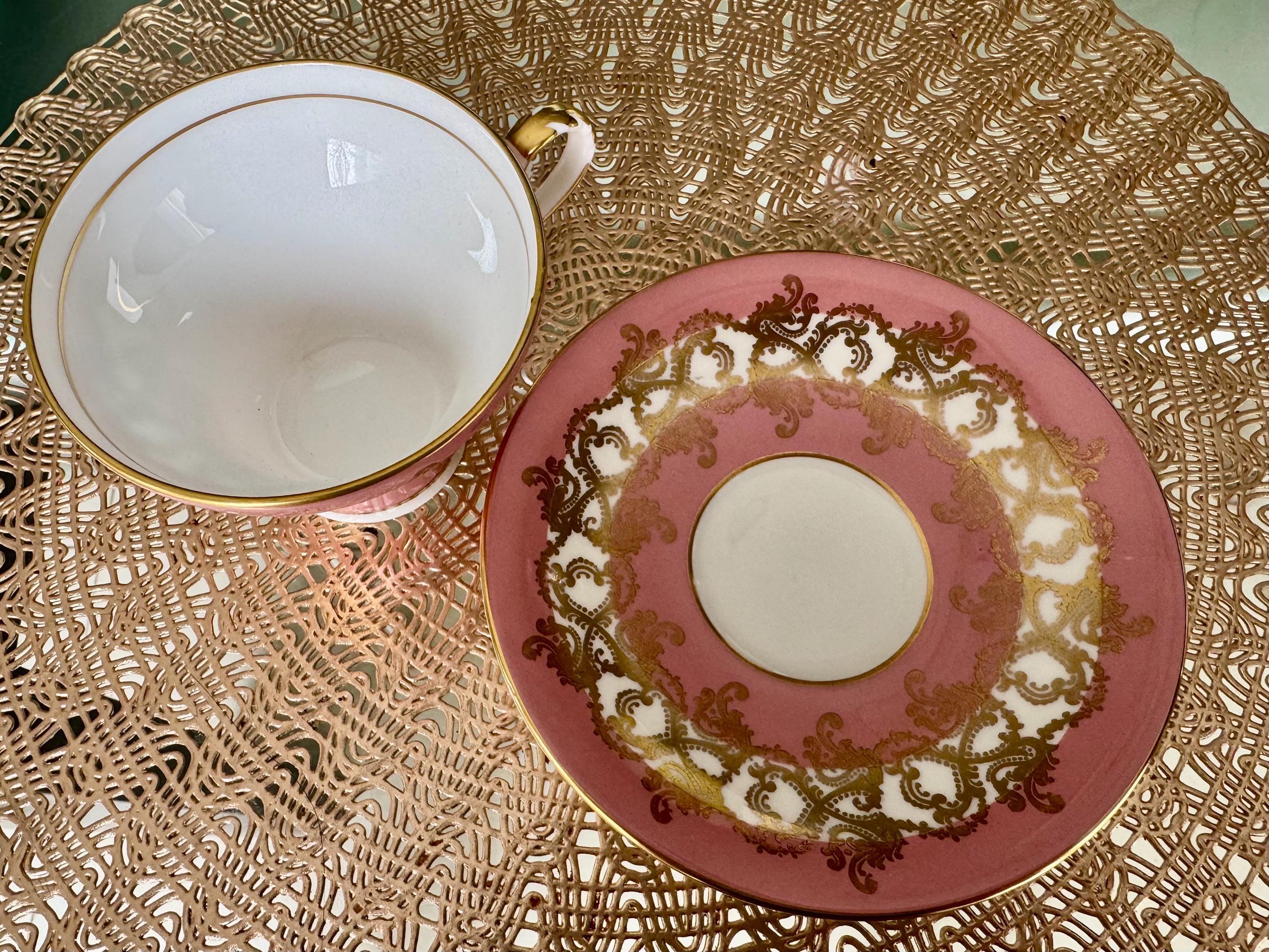 Vintage Aynsley Pattern 1215 Pink Gold Baroque Teacup & Saucer – English Bone China