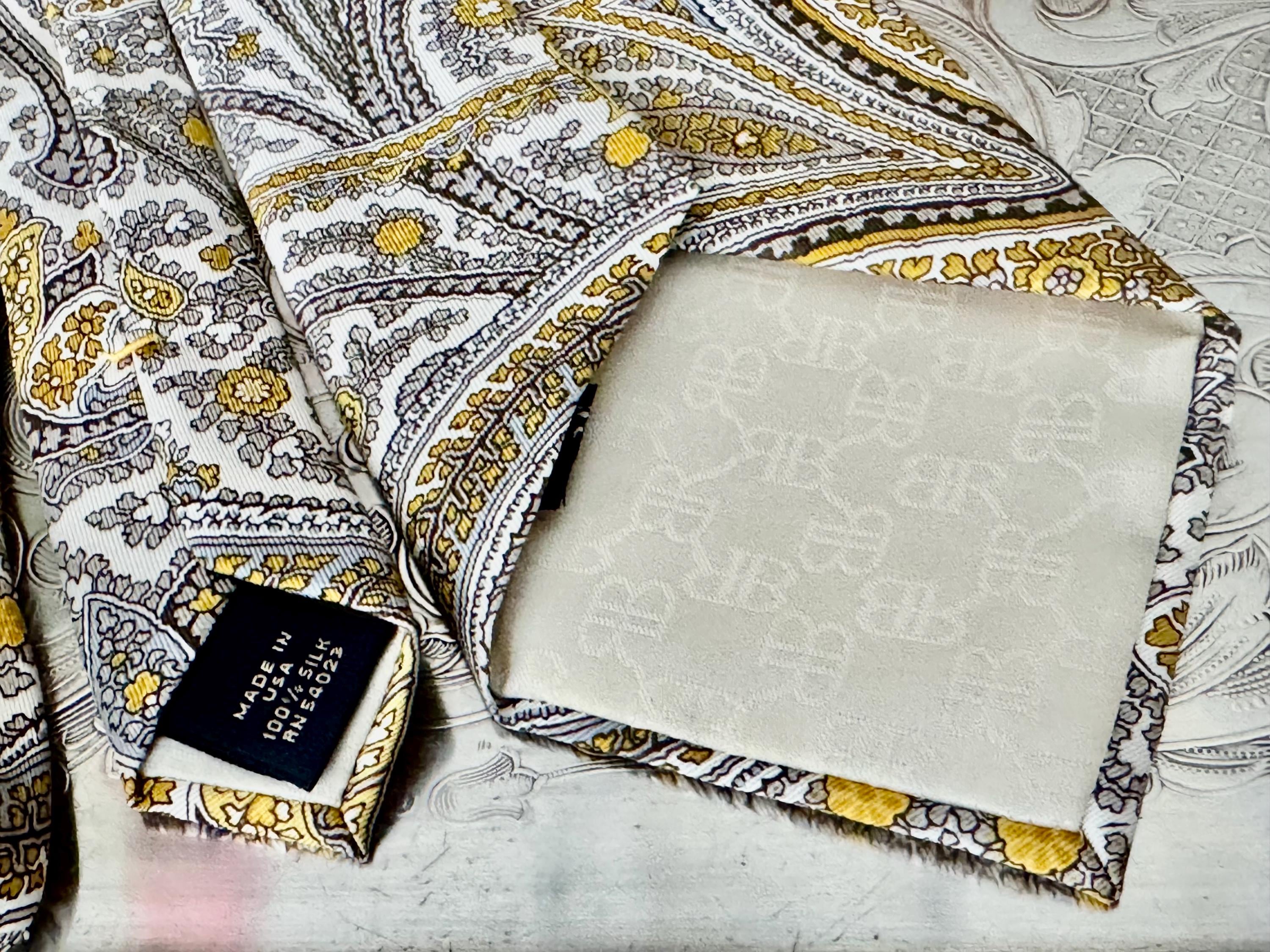Vintage Banana Republic Silk Paisley Necktie Scarf – Cream Gold Brown Floral USA Made