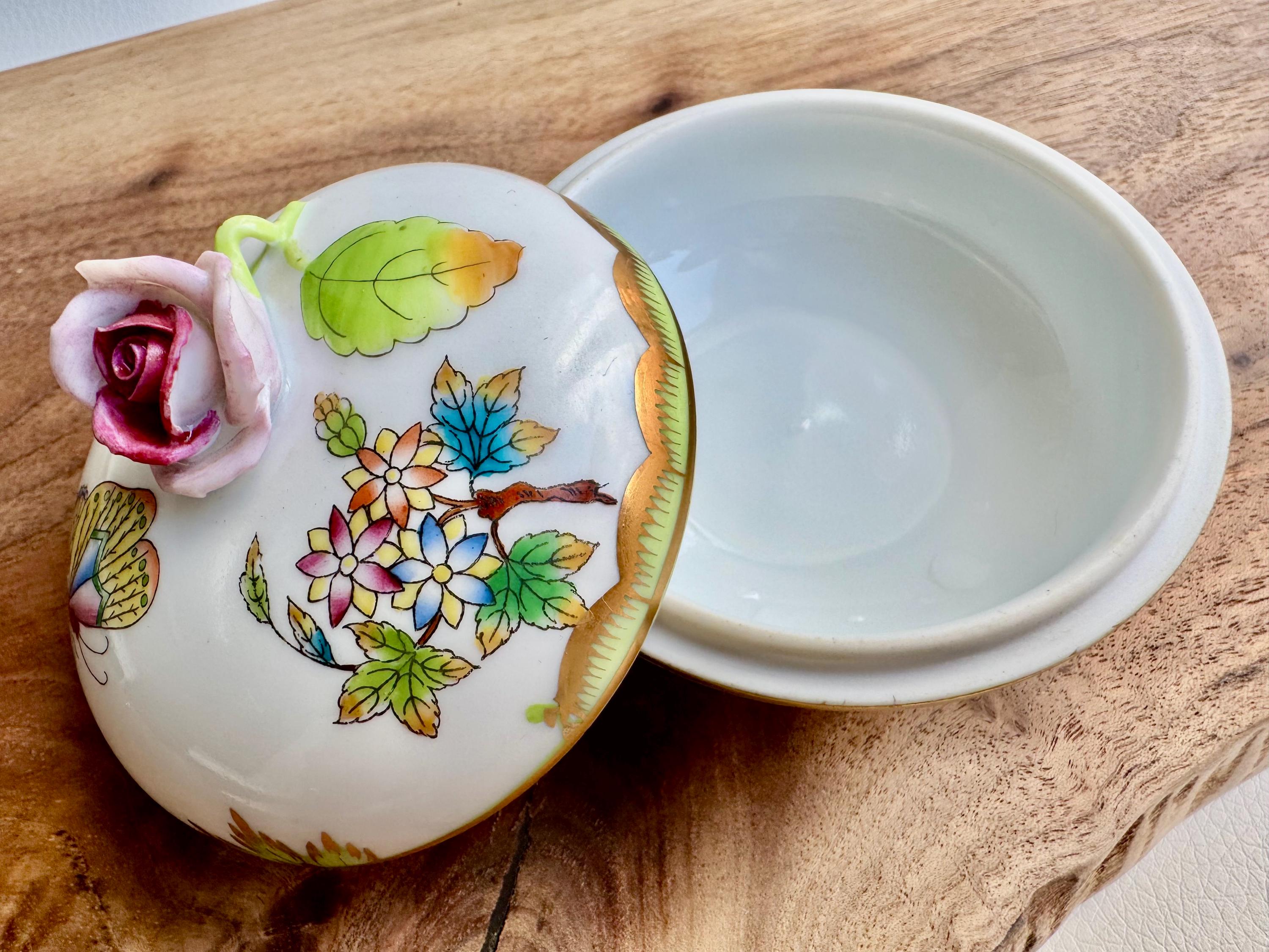 Vintage Herend Hungary Porcelain Trinket Box – Butterfly, Florals