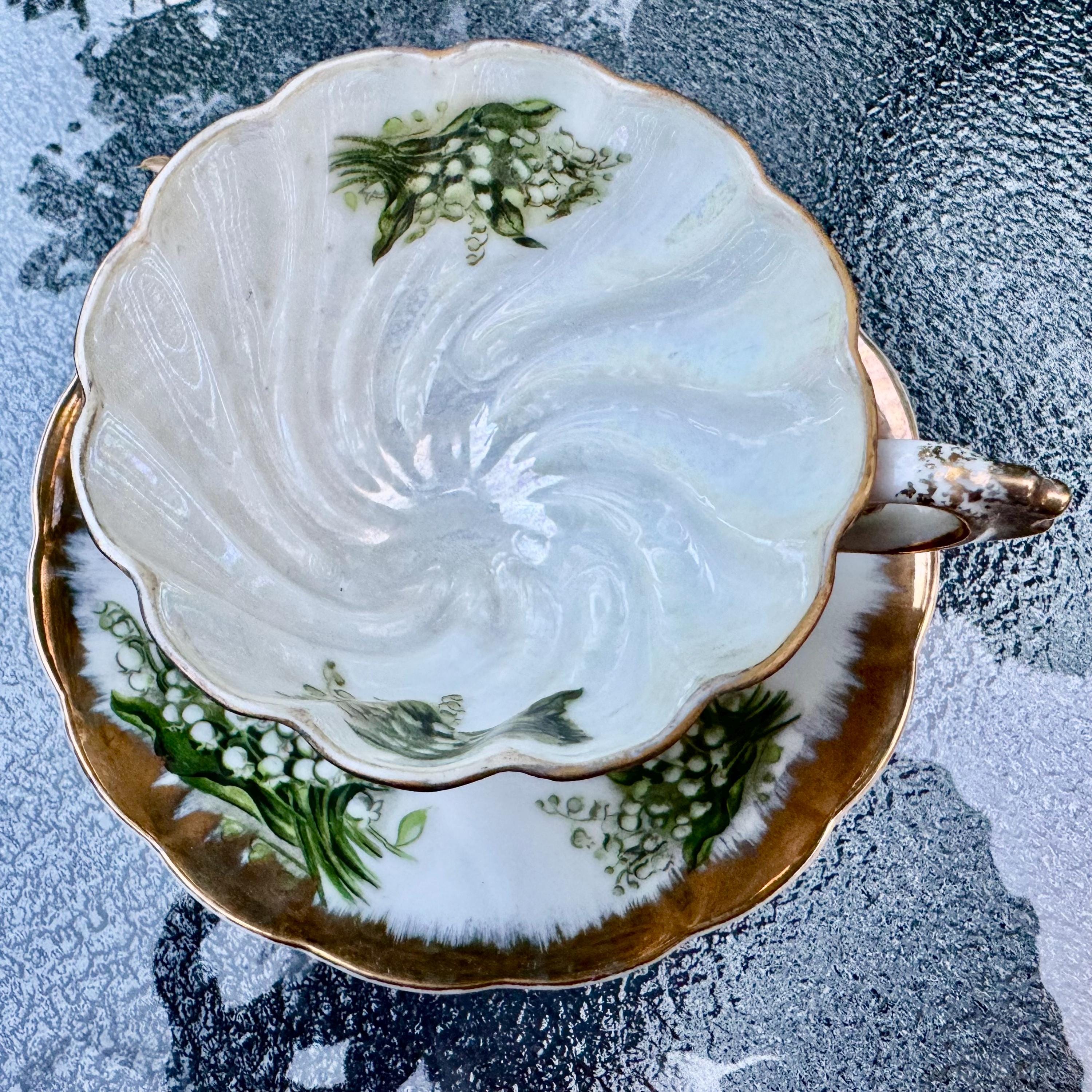 Vintage Giftcraft GC Lily of the Valley Tripod Teacup Saucer Japan Three Legged Gold Fine China