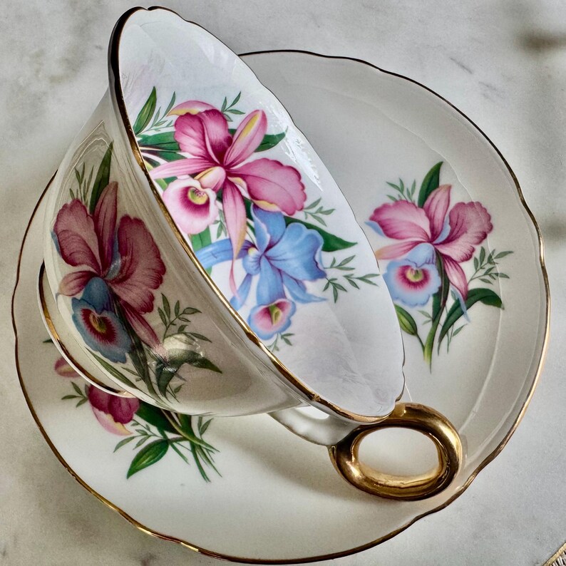 Rare Shelley England Teacup & Saucer – Pattern T2384 – Warwick Shape – Gold Trim – 1945–1966 bild 7