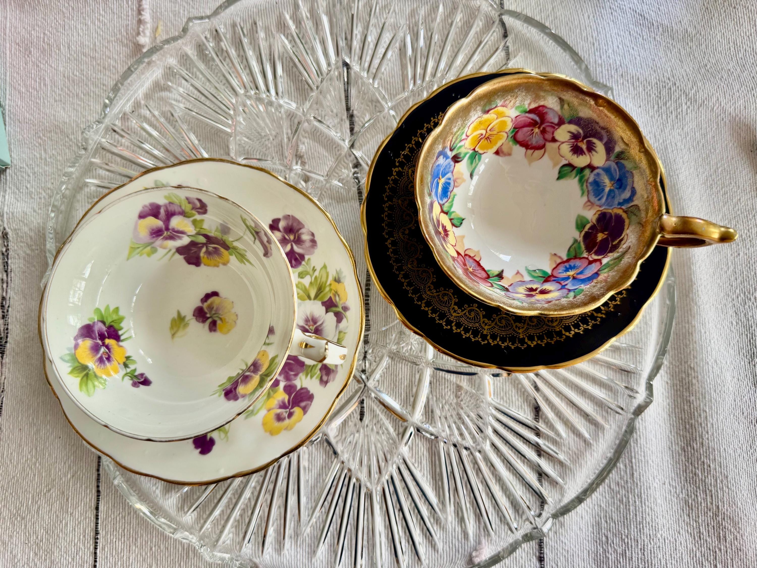 Vintage Pansies Bone China Teacup & Saucer – Royal Stafford or Hammersley – Made in England