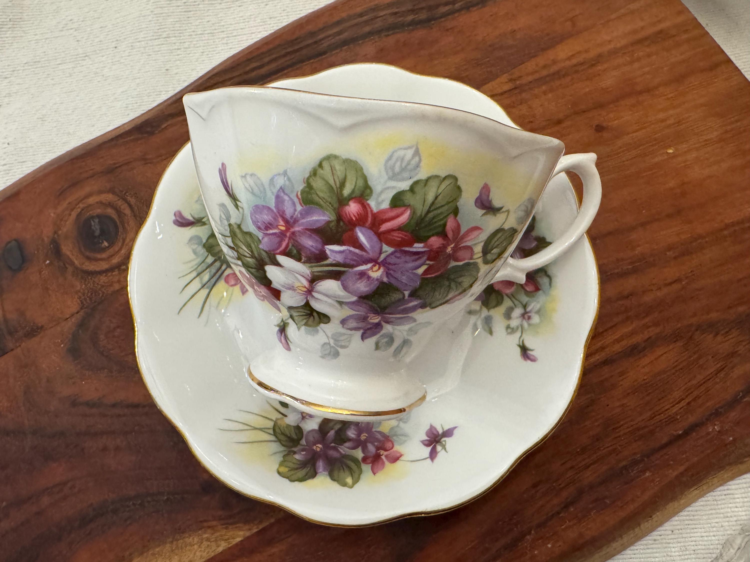 Charming Royal Albert Fine Bone China Tea Cup and Saucer – Violet Bouquet