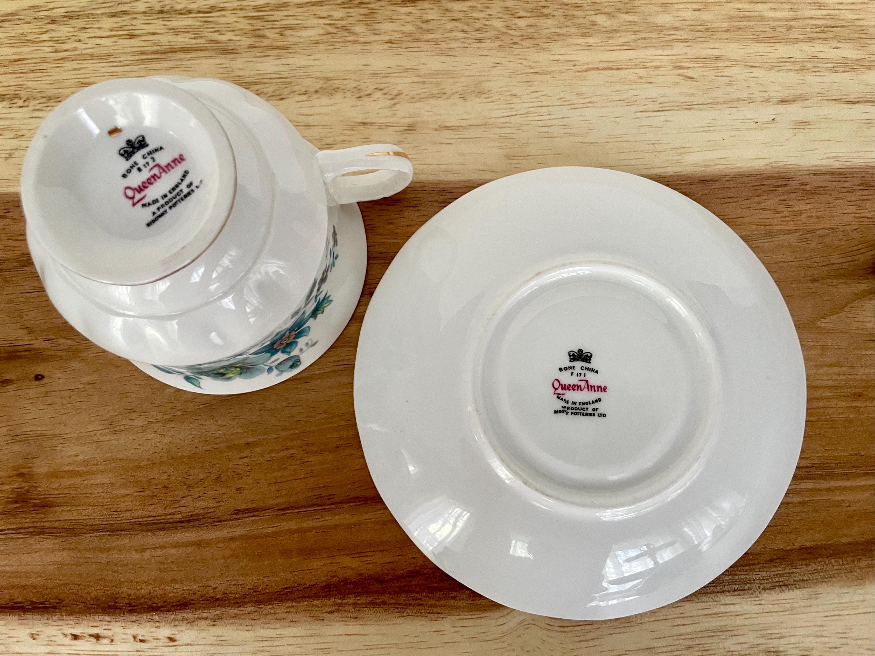 Vintage Queen Anne Bone China Cup ONLY – Teal Green Floral – England