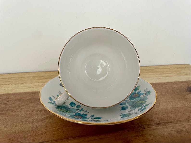 Vintage Queen Anne Bone China Cup ONLY – Teal Green Floral – England image 6