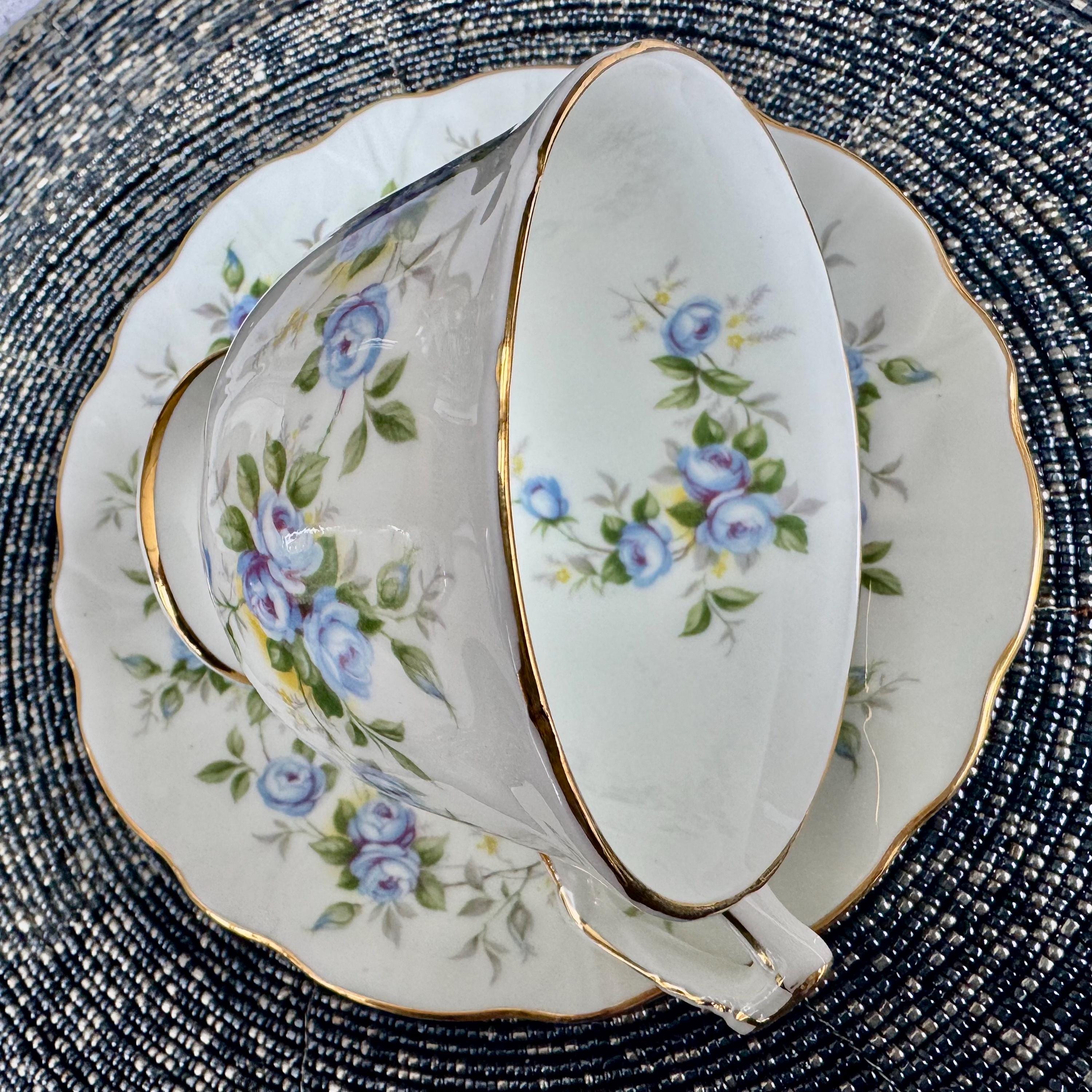 Vintage Aynsley “Marine Rose” 2872 Teacup and Saucer Set – Bone China – England