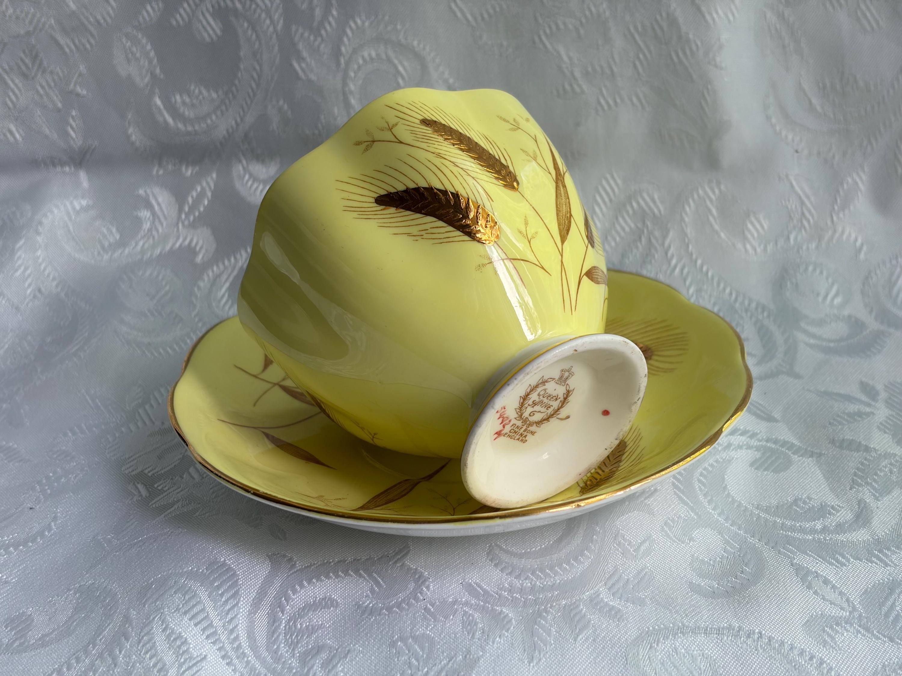 Queen Anne Fine Bone China Teacup Saucer – Wheat Pattern, Made England