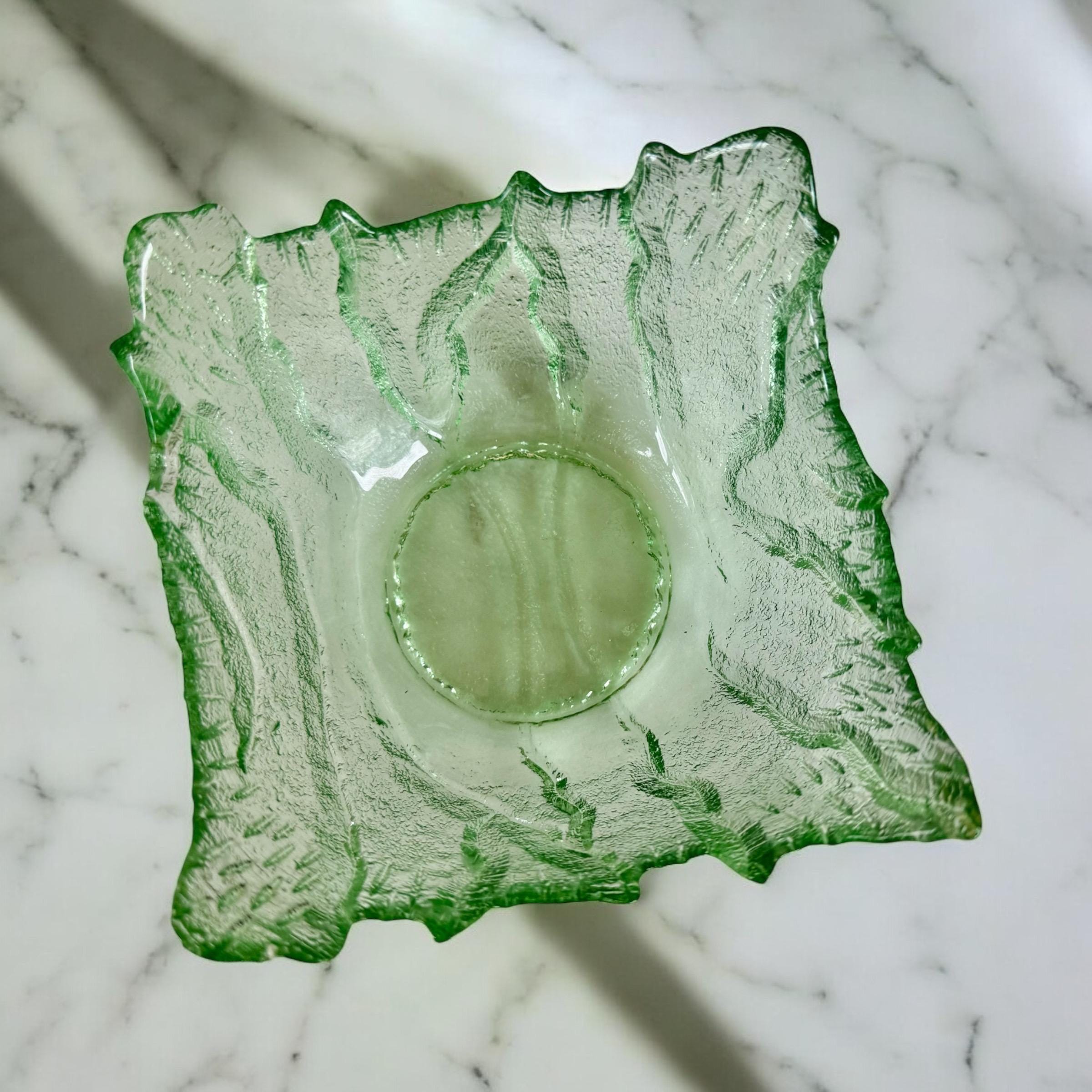 Mid-Century Sea Green Blown Glass Bowl – Leaf Textured & Sculptural – Possibly Scandinavian