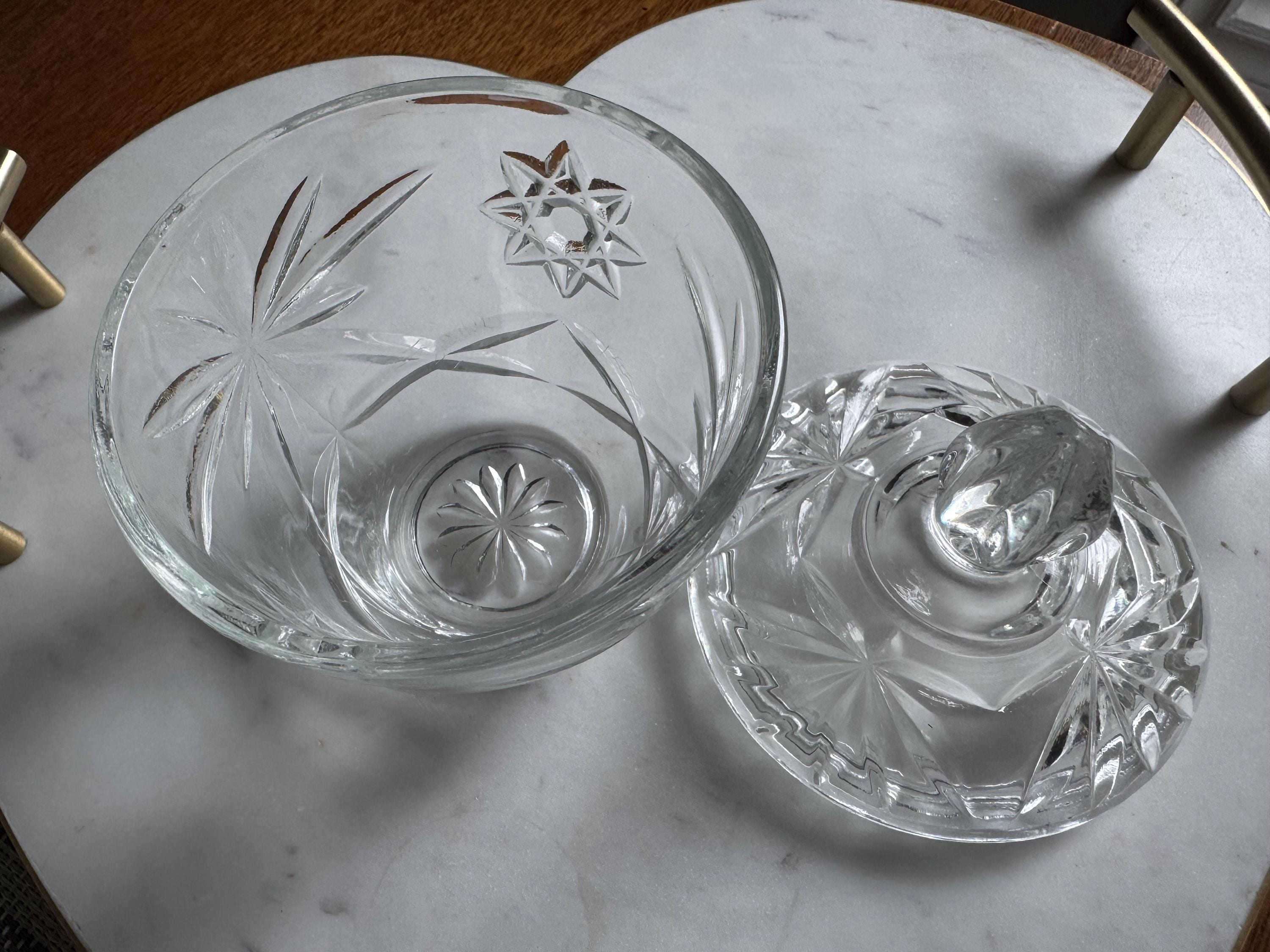 Vintage Starburst Pressed Glass Jar: Vanity Storage, Candy Dish