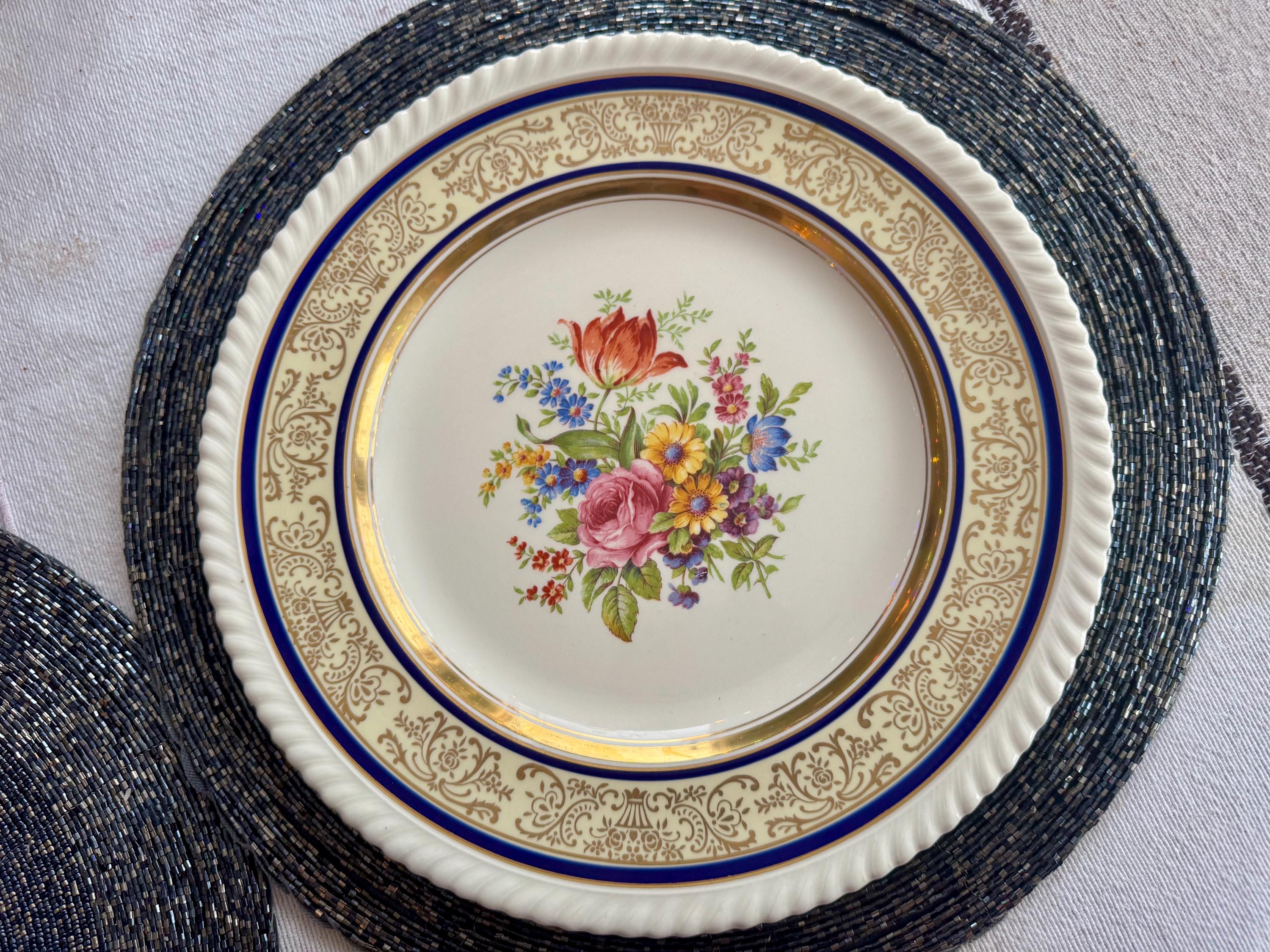 Vintage Johnson Brothers “Chadwell” Dinner Plate – Floral, Gold Filigree & Cobalt Blue Trim