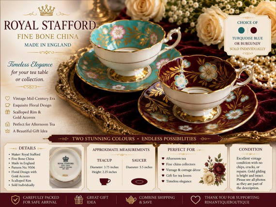 Royal Stafford Bone China Teacup & Saucer Set — Pattern 8506