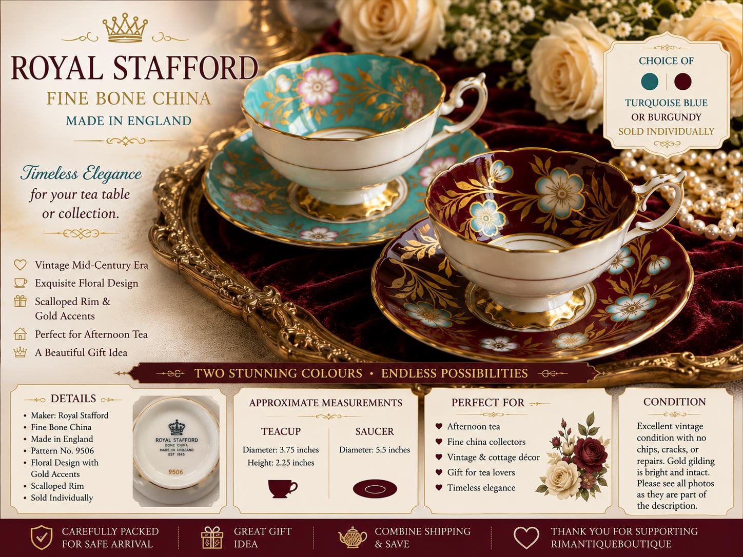 Royal Stafford Bone China Teacup & Saucer Set — Pattern 8506