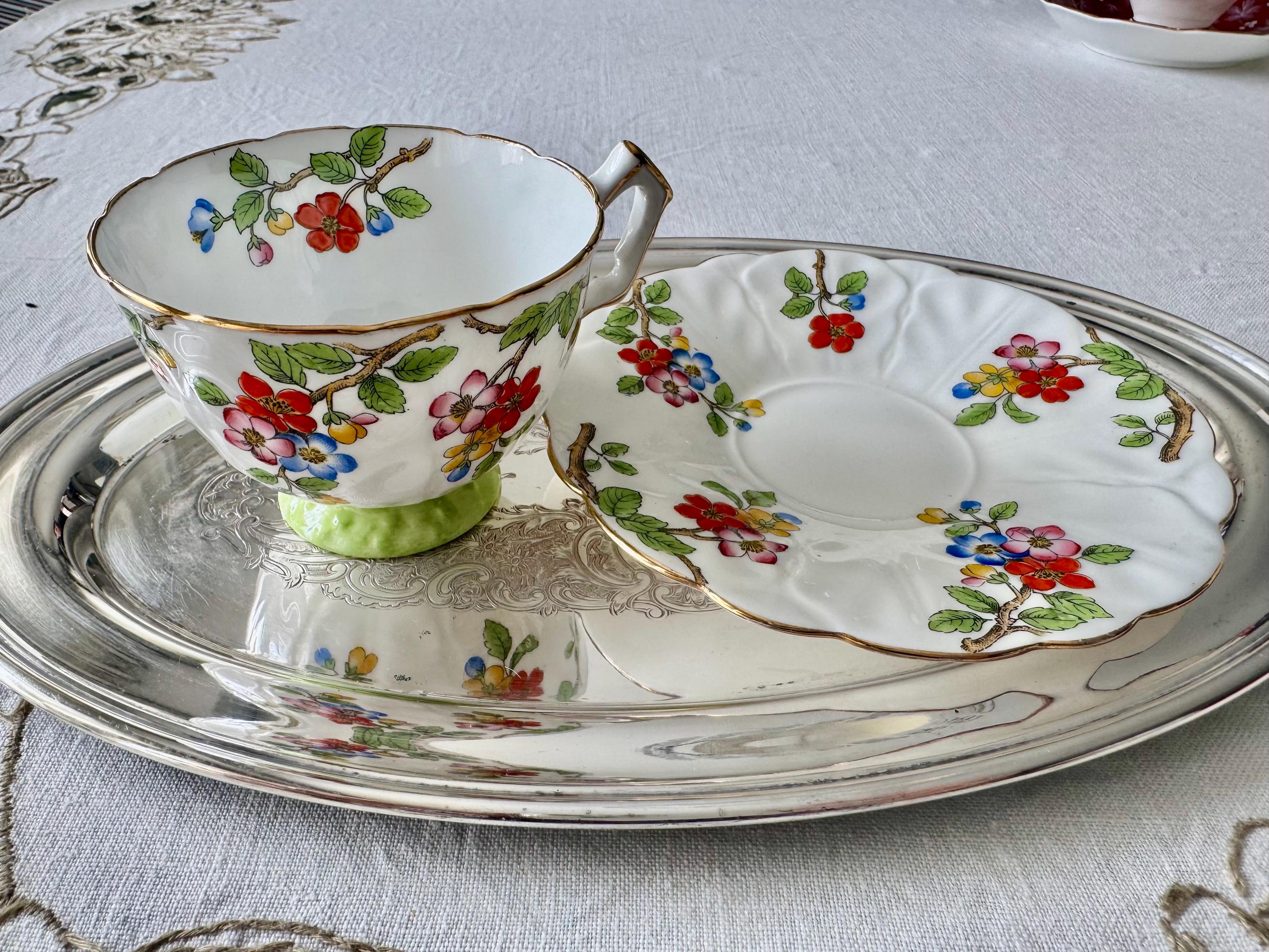 Vintage Aynsley Bone China Teacup Saucer – Poppy Garden Floral Gold Trim
