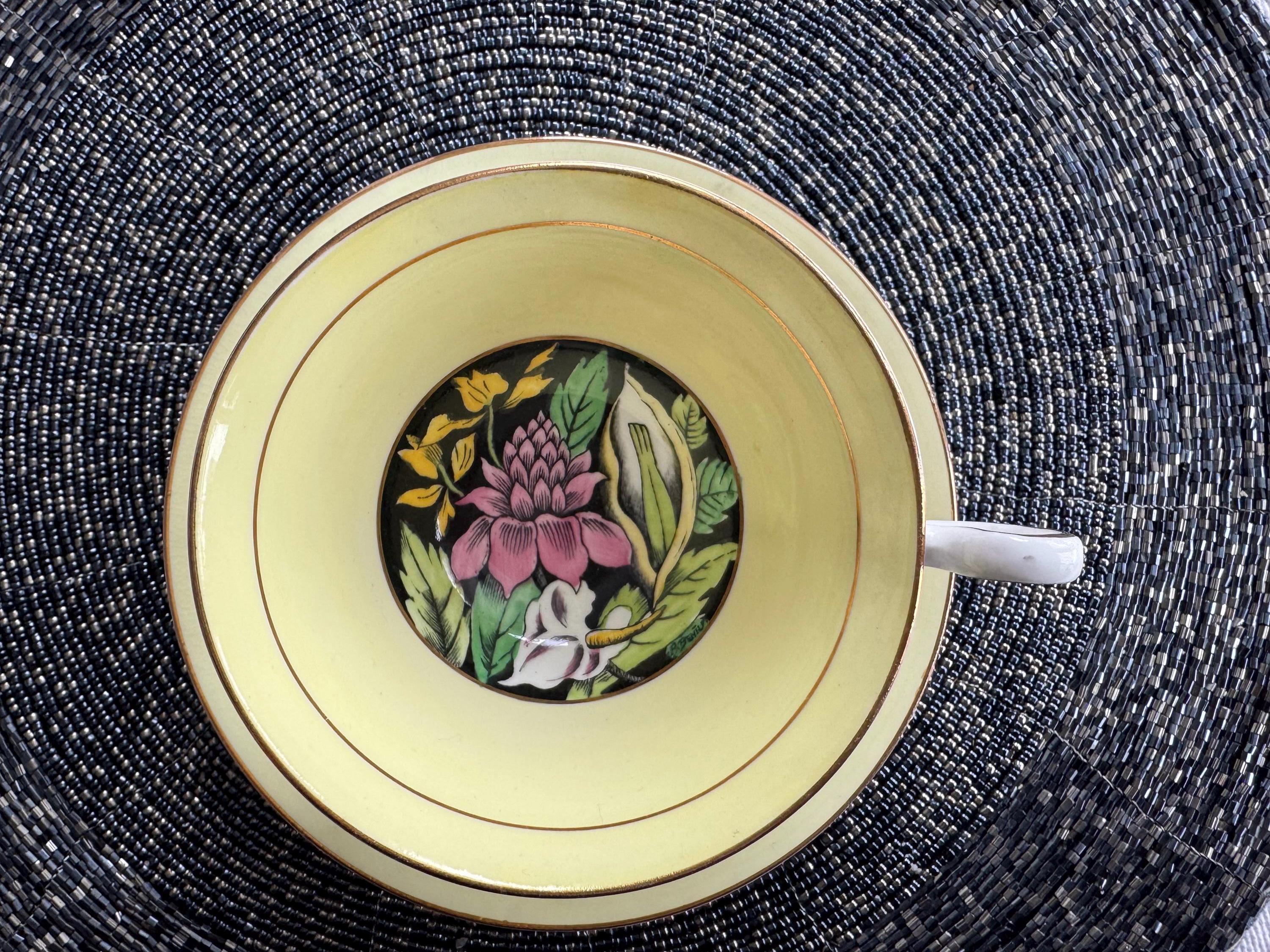 Vintage Rosina Bone China Tea Cup and Saucer: Sunny Yellow Floral, England