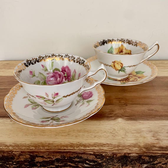 Vintage Collingwood Bone China Cup & Saucer – Select Pink Rose or Golden Rose – England