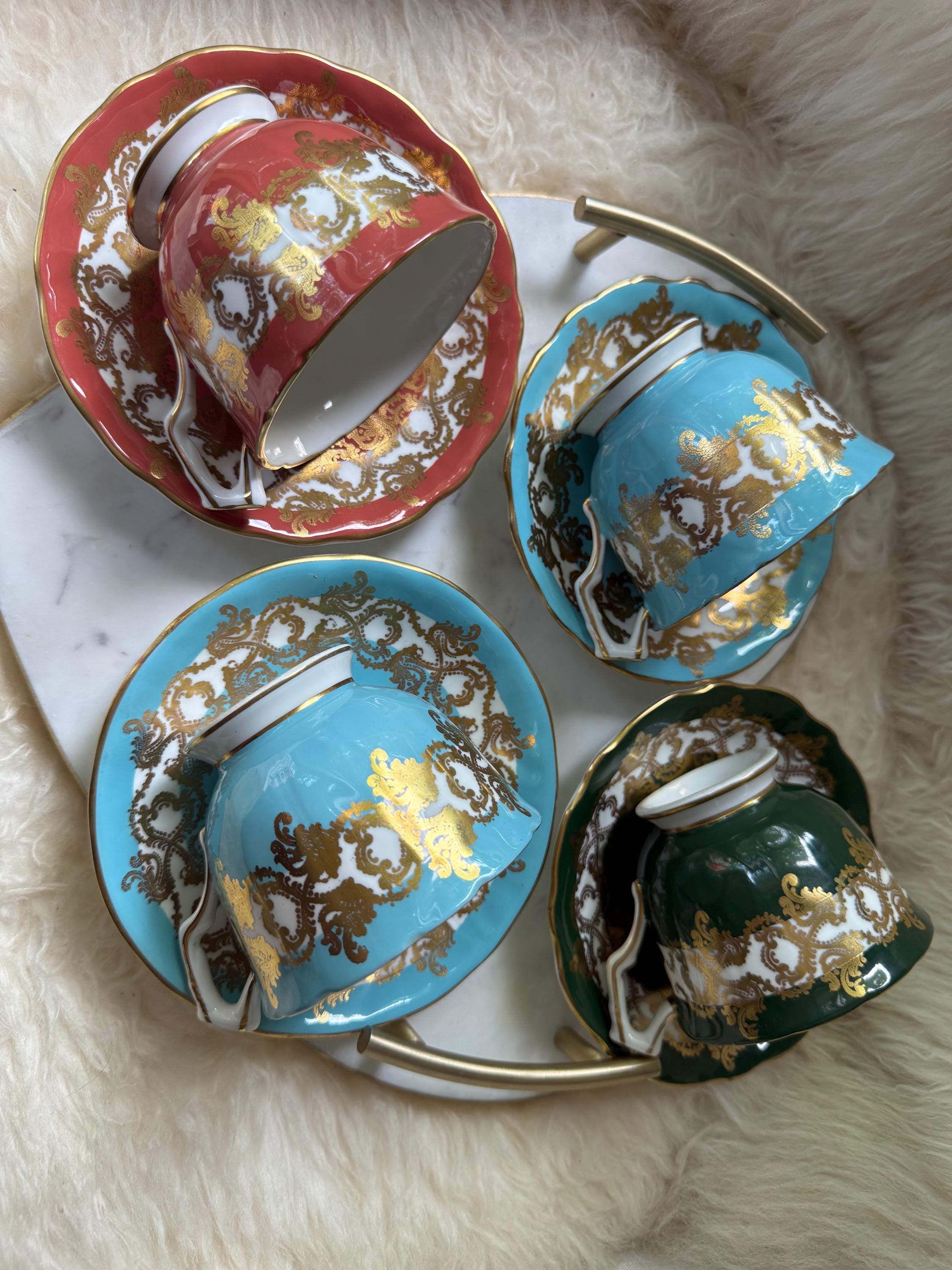Vintage Aynsley “Rich Baroque” Style Teacup & Saucer Sets – Multiple Color Options – Bone China – England