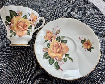 Vintage Royal Grafton Teacup and Saucer Set – Golden Roses & Gold Trim