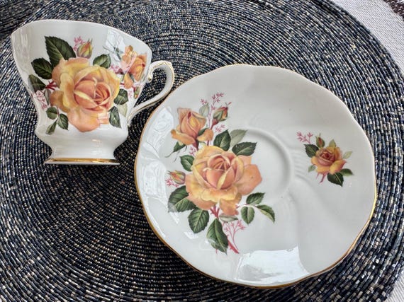 Vintage Royal Grafton Teacup and Saucer Set – Golden Roses & Gold Trim