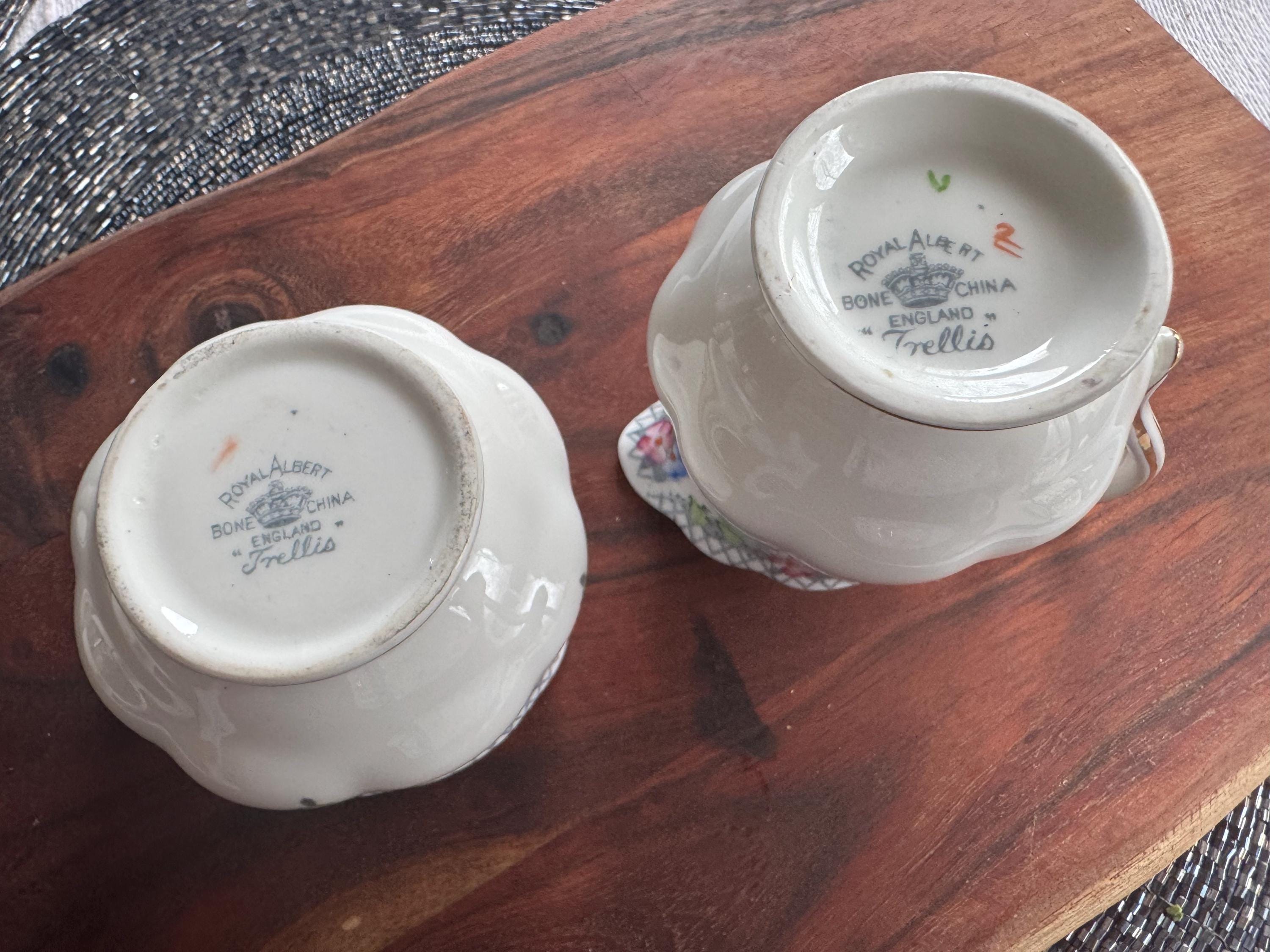 Vintage Royal Albert Trellis Creamer & Sugar Bowl Set: Fine Bone China Floral