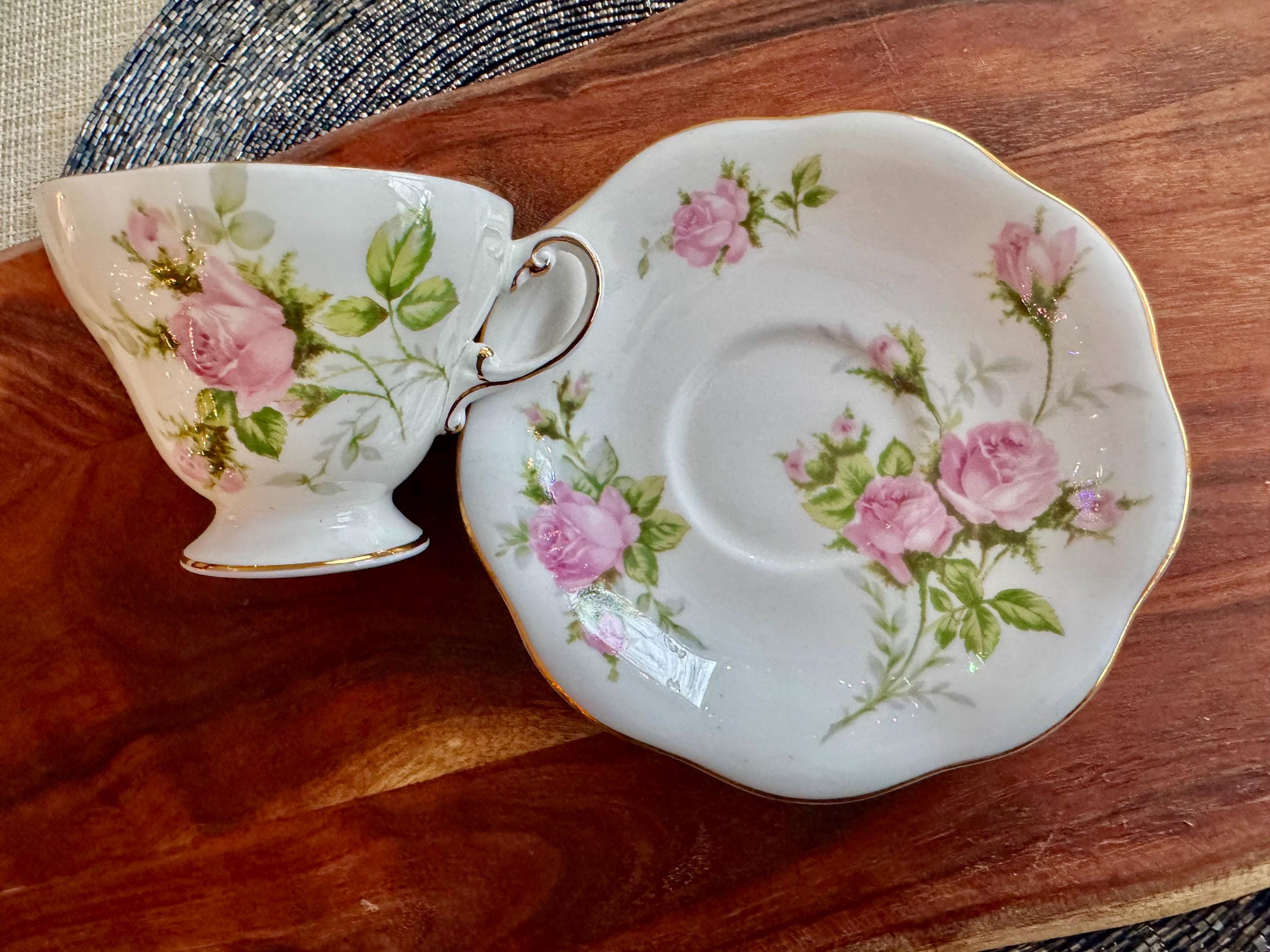 Foley China Bone Cup & Saucer - Pastel Yellow with Pink Roses