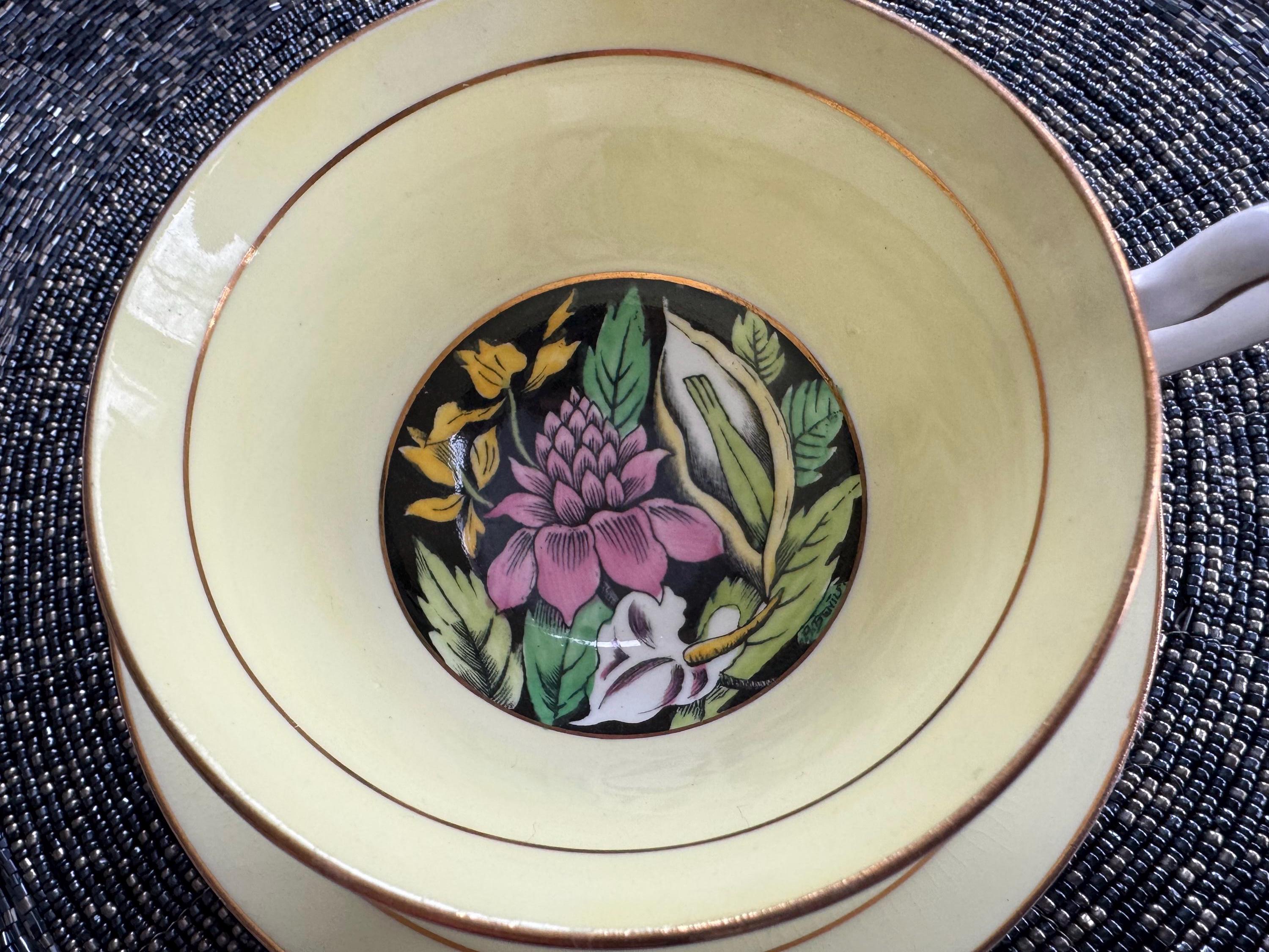 Vintage Rosina Bone China Tea Cup and Saucer: Sunny Yellow Floral, England