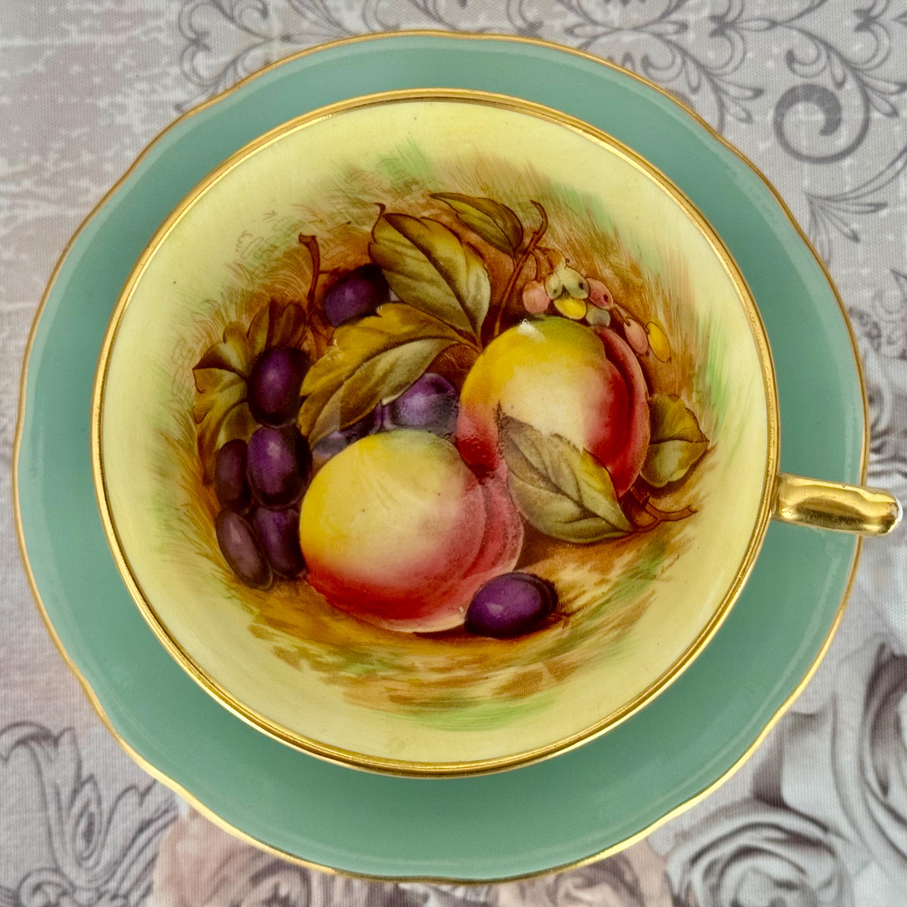 Vintage Aynsley Orchard Fruit Teacup & Saucer: Signed D. Jones, 1939