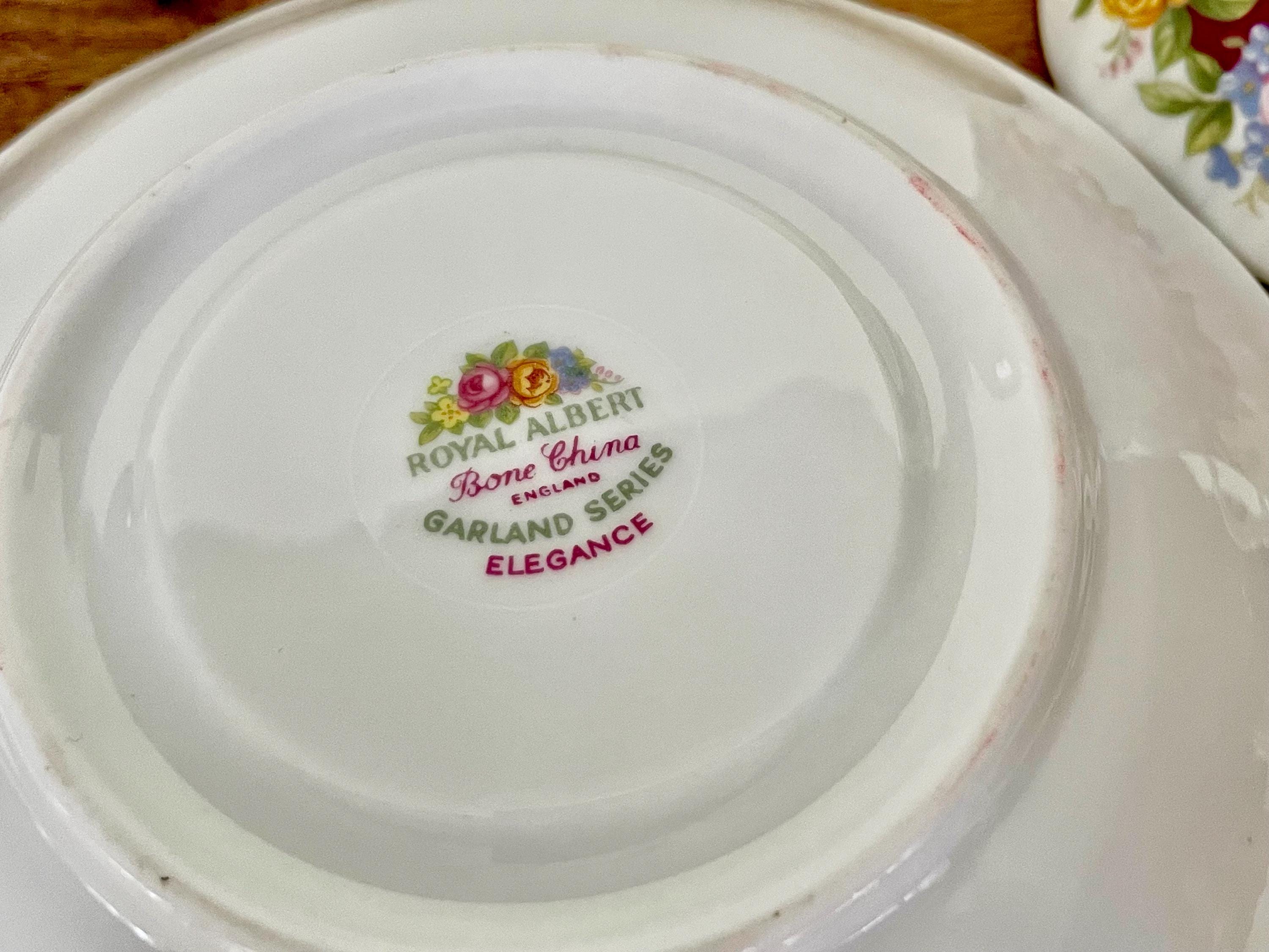 Vintage Royal Albert Garland Series “Elegance” Teacup & Saucer – Crimson Red Floral Garland