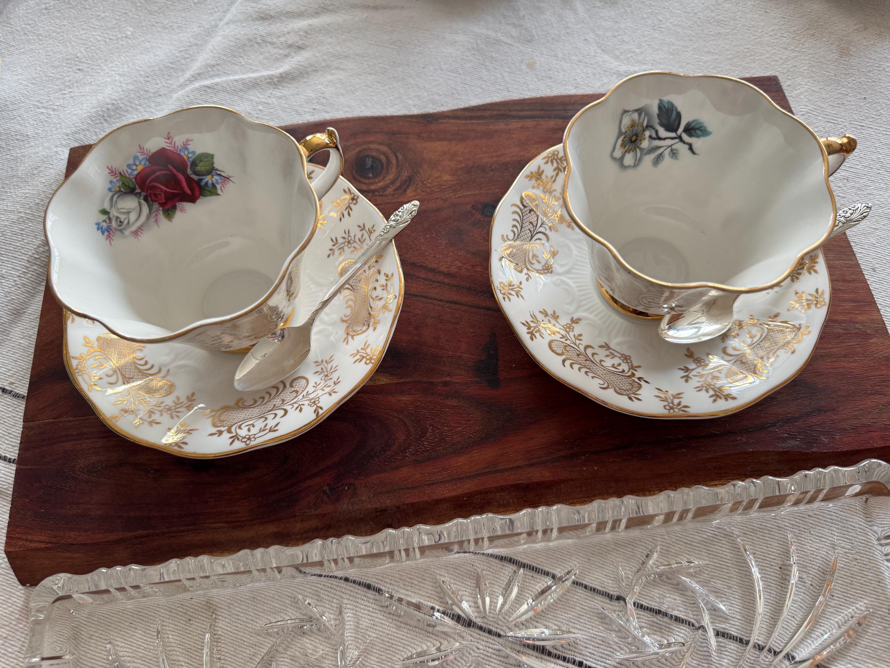Vintage Queen Anne Fine Bone China Teacup & Saucer with Heavy Gold Detailing