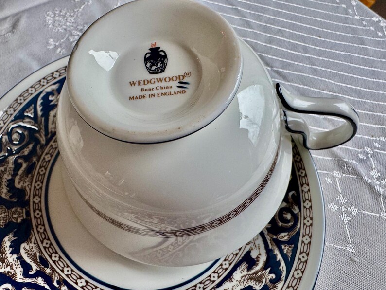 Wedgwood Florentine Teacup & Saucer – Blue Brown – Bone China England zdjęcie 9