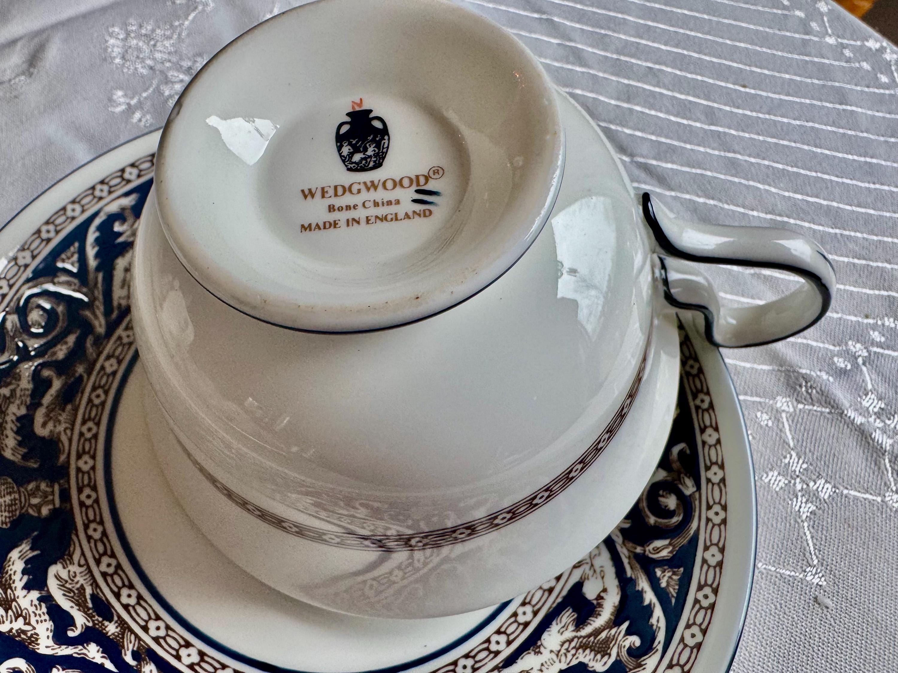 Wedgwood Florentine Teacup & Saucer – Blue Brown – Bone China England