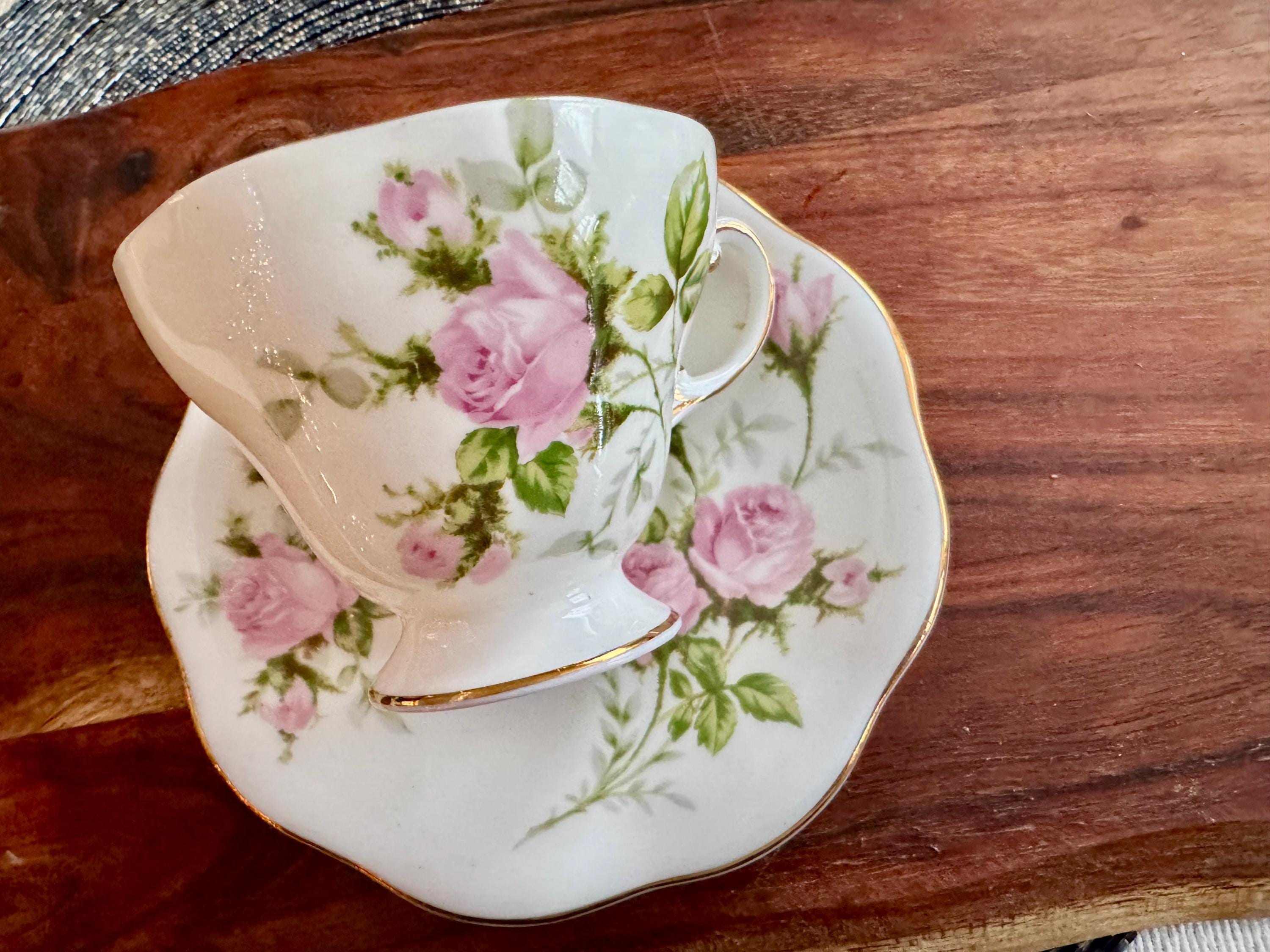 Foley China Bone Cup & Saucer - Pastel Yellow with Pink Roses