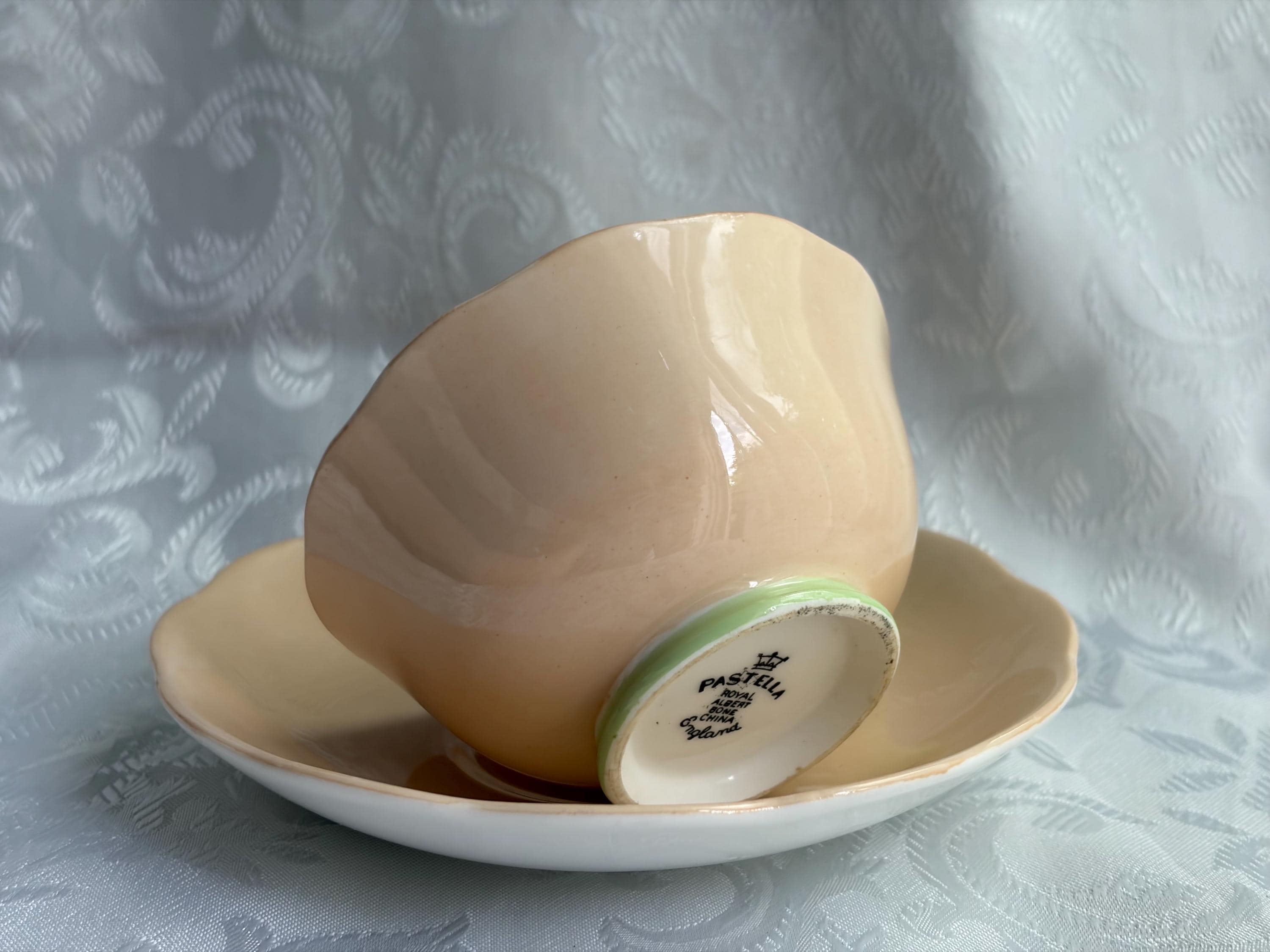 Vintage Royal Albert “Pastella” Teacup & Saucer – Peach Green Bone China – Made in England